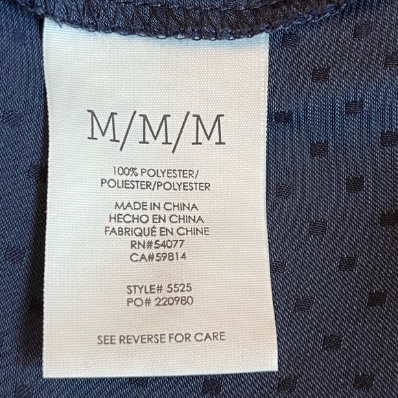 CABI #5525 Knot Blouse Women’s Medium Bow Top Navy Blue Polka Dot Blouse - Picture 7 of 8